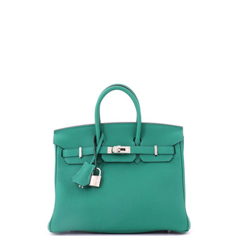 Hermes Birkin Handbag Green Togo with Palladium Hardware 25