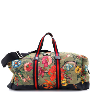 Gucci Animalier Web Duffle Bag Flora Snake Canvas Medium