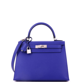 Hermes Kelly Handbag Blue Epsom with Brushed Palladium Hardware 28