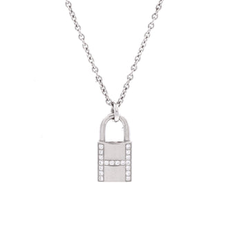 Hermes Amulettes Cadenas Pendant Necklace 18K White Gold with Diamonds