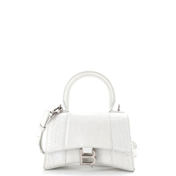 Balenciaga Hourglass Top Handle Bag Crocodile Embossed Leather XS