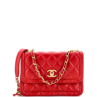 Chanel Button on Top Flap Clutch with Chain Quilted Shiny Lambskin Small