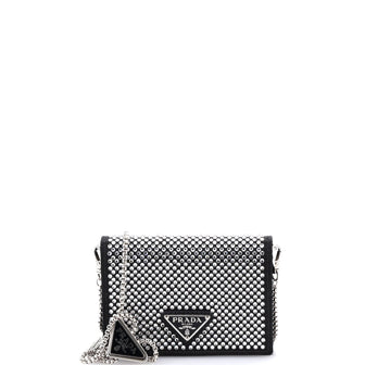 Prada Flap Card Holder with Chain Satin with Crystals