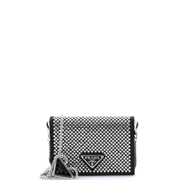 Prada Flap Card Holder with Chain Satin with Crystals
