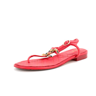 Chanel Women's CC Chain T-Strap Sandals Quilted Leather