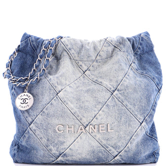 Chanel 22 Chain Hobo Quilted Denim Small