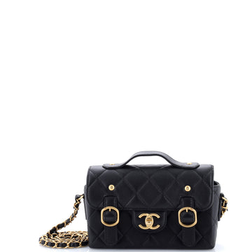 Chanel Double Buckle CC Top Handle Flap Bag Quilted Calfskin Small