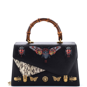 Gucci Ottilia Top Handle Bag Painted Leather with Snakeskin Medium