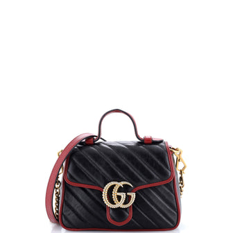 Gucci GG Marmont Top Handle Flap Bag Diagonal Quilted Leather Mini