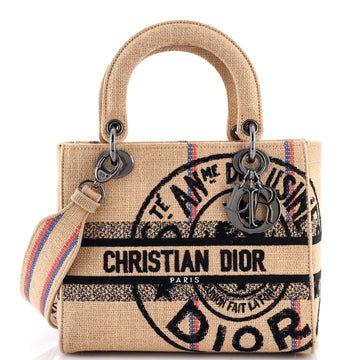 Christian Dior Lady D-Lite Bag Embroidered Jute Canvas Medium