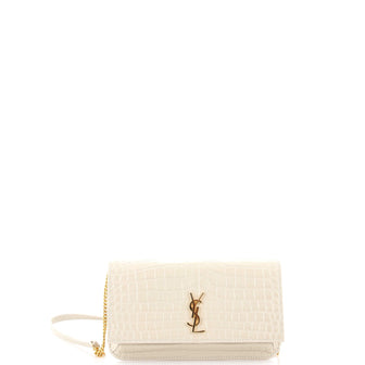 Saint Laurent Classic Monogram Phone Holder Shoulder Bag Crocodile Embossed Leather