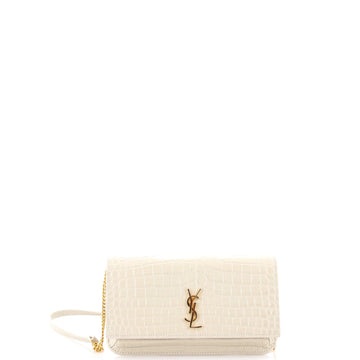 Saint Laurent Classic Monogram Phone Holder Shoulder Bag Crocodile Embossed Leather