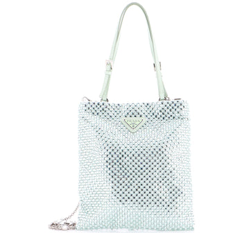 Prada Chain Flat Tote Crystal Embellished Satin Mini