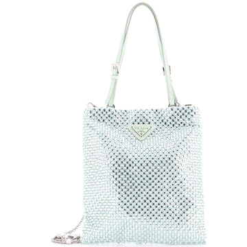 Prada Chain Flat Tote Crystal Embellished Satin Mini