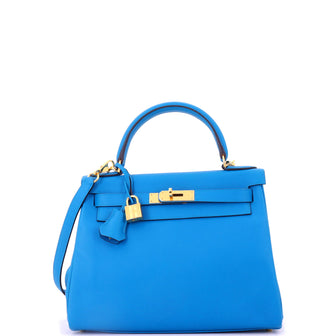 Hermes Kelly Handbag Blue Evercolor with Gold Hardware 28
