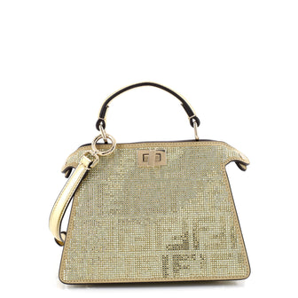 Fendi Peekaboo ISeeU Bag Zucca Crystal Embellished Suede Petite