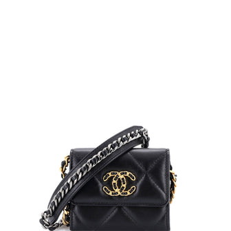 Chanel 19 Flap Coin Purse With Chain Quilted Leather