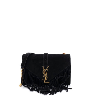 Saint Laurent Classic Monogram Fringe Crossbody Bag Suede Small