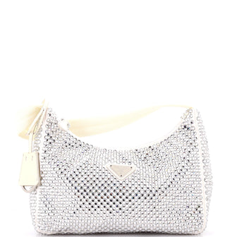 Prada Re-Edition 2000 Hobo Crystal Embellished Satin Mini