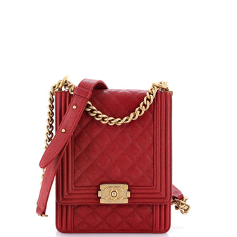 Chanel North South Boy Flap Bag Quilted Caviar Small