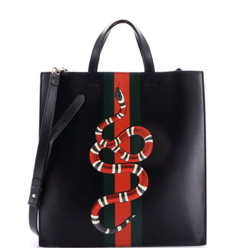 Gucci Web and Snake Convertible Soft Open Tote Printed Leather Tall