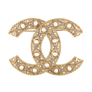 Chanel CC Brooch Metal with Crystals and Faux Pearls