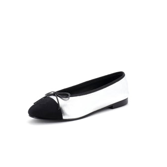 Chanel Women's CC Cap Toe Bow Ballerina Flats Leather with Grosgrain