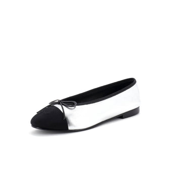 Chanel Women's CC Cap Toe Bow Ballerina Flats Leather with Grosgrain