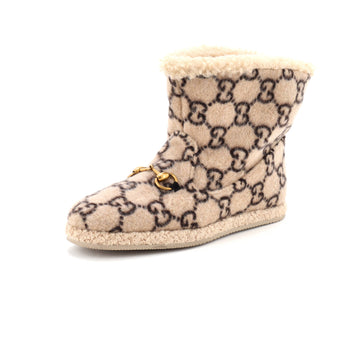 Gucci Men's Fria Horsebit Ankle Boots GG Wool and Shearling