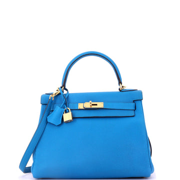 Hermes Kelly Handbag Blue Togo with Gold Hardware 28
