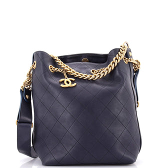 Chanel On My Shoulder Drawstring Bag Quilted Calfskin Small