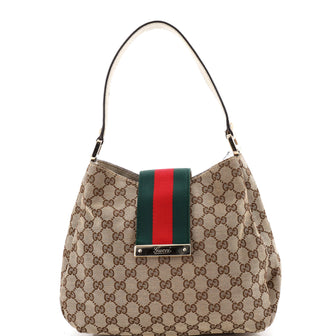 Gucci New Ladies Web Hobo GG Canvas Medium