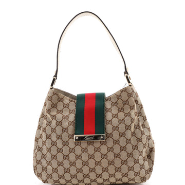 Gucci New Ladies Web Hobo GG Canvas Medium