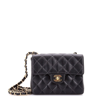 Chanel Vintage Square Classic Single Flap Bag Quilted Caviar Mini
