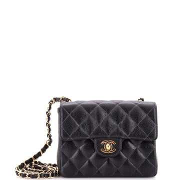 Chanel Vintage Square Classic Single Flap Bag Quilted Caviar Mini
