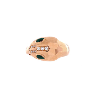 Bvlgari Serpenti Seduttori Ring 18K Rose Gold with Malachite and Pave Diamonds