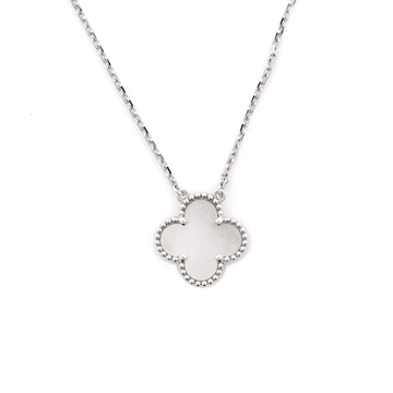 Van Cleef & Arpels Vintage Alhambra Pendant Necklace 18K White Gold and Mother of Pearl
