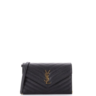 Saint Laurent Classic Monogram Wallet on Chain Matelasse Chevron Leather Small