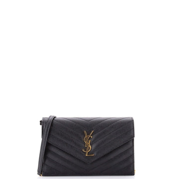 Saint Laurent Classic Monogram Wallet on Chain Matelasse Chevron Leather Small