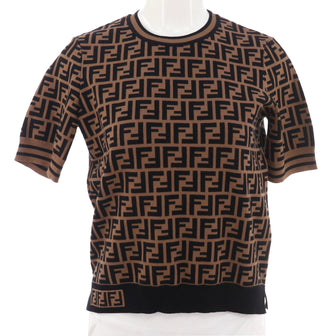 Fendi Women's Short Sleeve Crewneck Sweater Zucca Viscose Blend