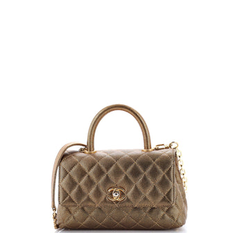 Chanel Coco Top Handle Bag Quilted Iridescent Caviar Mini