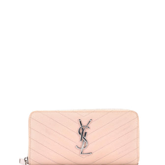 Saint Laurent Classic Monogram Zip Around Wallet Matelasse Chevron Leather