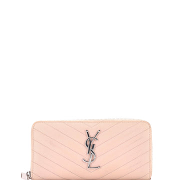 Saint Laurent Classic Monogram Zip Around Wallet Matelasse Chevron Leather