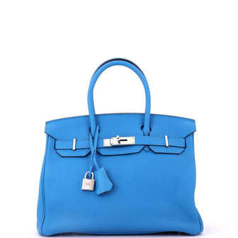 Hermes Birkin Handbag Blue Togo with Palladium Hardware 30