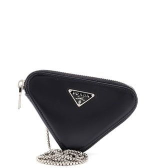 Prada Triangle Pouch Bag with Chain Brushed Leather Mini