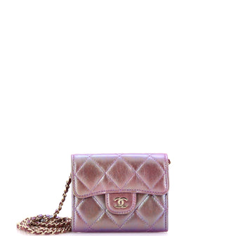Chanel Classic Flap Card Holder on Chain Quilted Iridescent Lambskin Mini