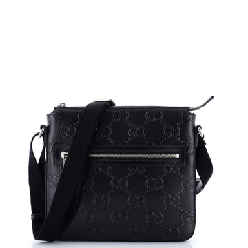 Gucci Front Zip Messenger GG Embossed Perforated Leather Small