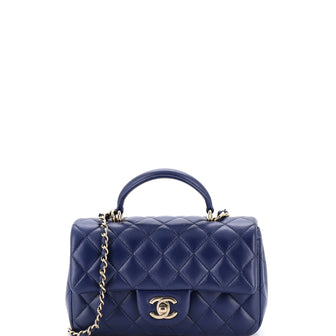 Chanel Classic Single Flap Top Handle Bag Quilted Lambskin Mini