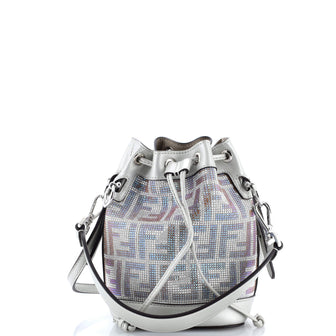 Fendi Mon Tresor Bucket Bag Zucca Crystal Embellished Suede Mini
