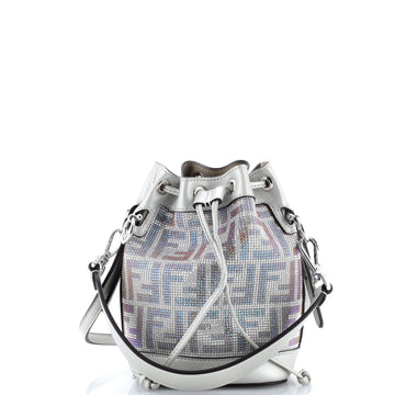 Fendi Mon Tresor Bucket Bag Zucca Crystal Embellished Suede Mini